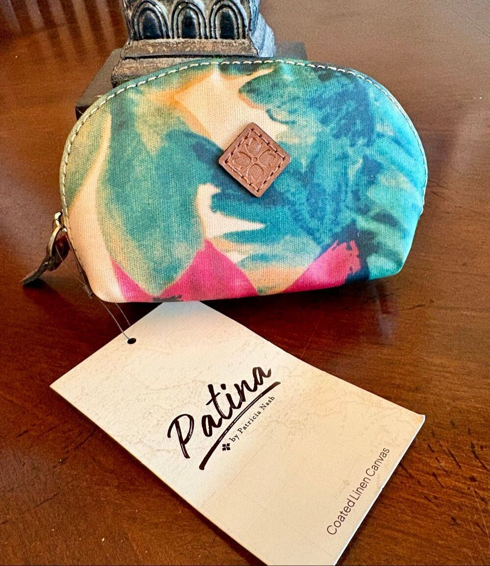 PATRICIA NASH - NWT Patina Coated Linen Canvas Mini Cosmetics Case/Spring Multi